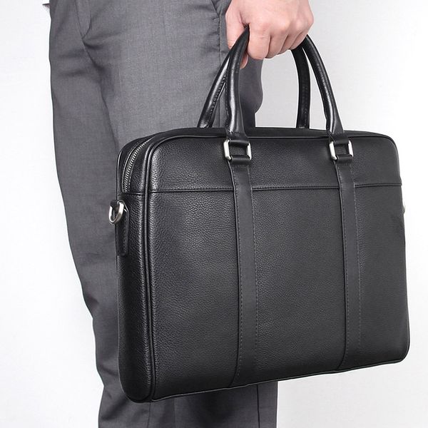 

nesitu highend new black genuine leather a4 14'' lapoffice men's briefcase business shoulder messenger bags portfolio m7401