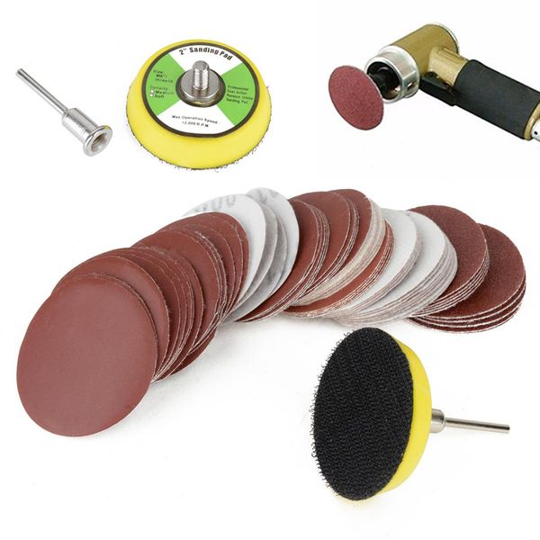 

60pcs 50mm sanding disc polishing pad sandpaper 100-2000 grits + 1pcs 50mm 1/4'' sanding sander backing pad with 1pcs shank