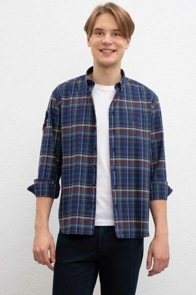 

u.s. assn. navy blue plaid regular shirt, White;black