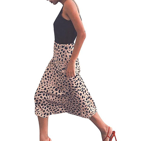 

women fashion mid-calf skirt leopard print high waist slim a-line medium-length skirt skirts female pack hip yl5, Black