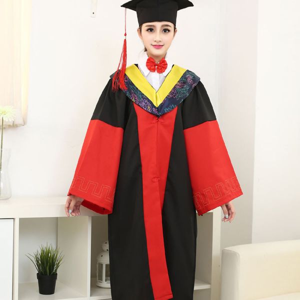 

Newest National Standard Doctor's Graduation Dress in Red and Black Suits Graduate student Suits S-XXL