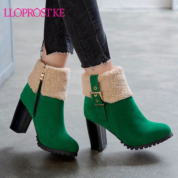 

lloprost ke thick heel snow boots women winter shoes thick warm plush for cold winter women boots ladies ankle black green