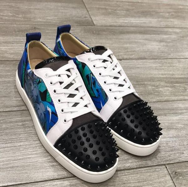 

original brand new low-graffiti patent leather rivets red bottom shoes men's sneakers shoes with spikes leisure eu35-46, Black