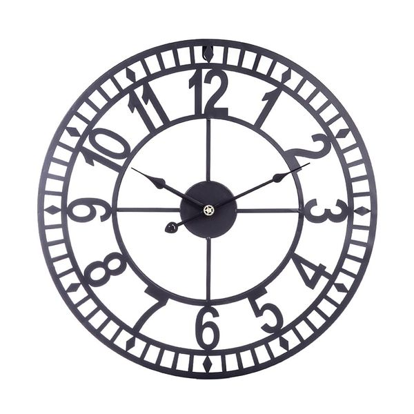 

16 inches 40cm wrought iron arabic numerals silent wall clock hollow hanging clock for home decor - black