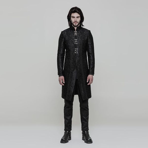 

punk rave men's gothic gorgeous jacquard slit design coat y-850, Tan;black