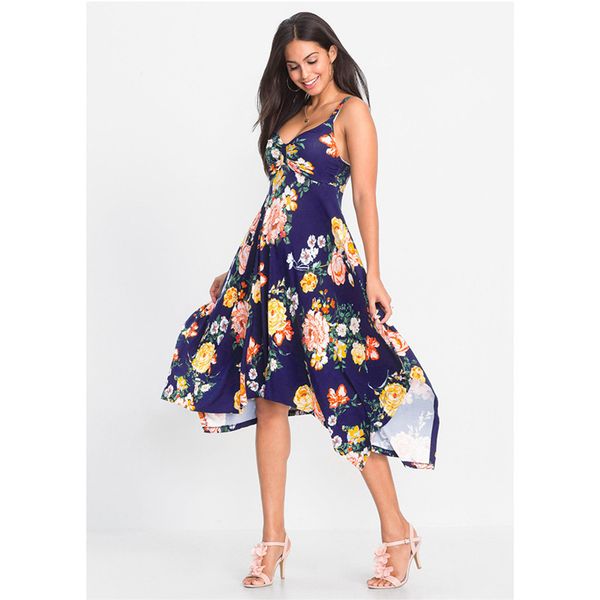 

Womens Summer Flora Line Print Dress Sleeveless V Neck Sashes Sexy Female Clothing Beach Style Fashion Casual Apparel