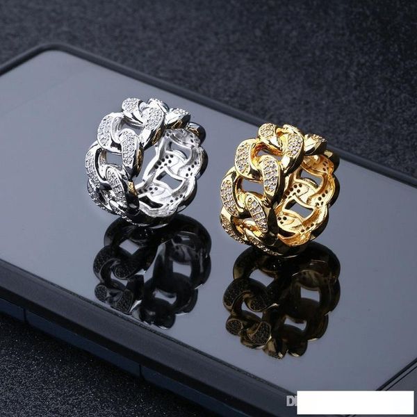 

mens gold hip hop ring jewelry cuban chain iced out rings new fashion gold silver ring
