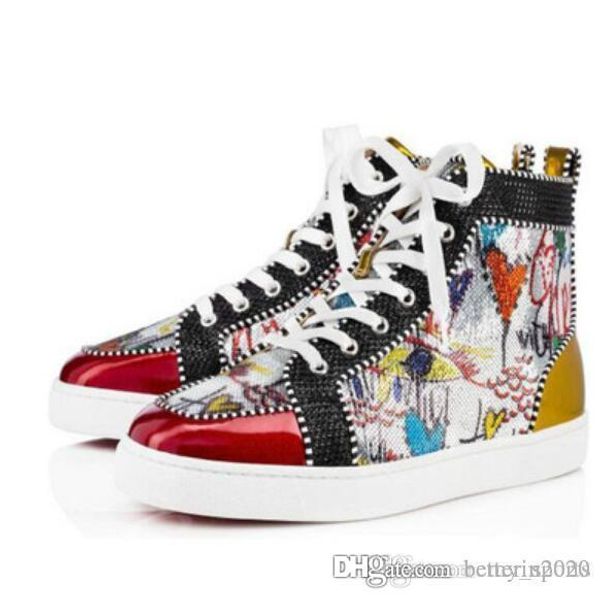 

горячие продаем мужчины женщины дорогих обувь с красной подошвой кроссовки высокого верха печати silver pik pik no limit редкие шпильки стра, Black