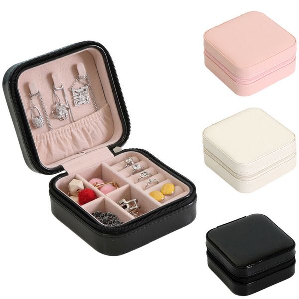 

pu ring jewelry box portable earring necklaces watch display pu organizer case travel zipper bracelet storage box dropshipping, Pink;blue