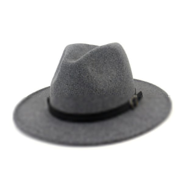 

autumn winter plain trilby hat belt buckle decorated men women wool felt jazz fedora hat flat brim panama carnival cap, Blue;gray