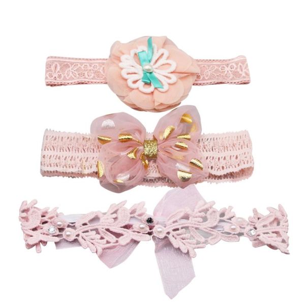 

3 pcs cute baby girl flower bow knot newborn lace elastic headwear, Slivery;white