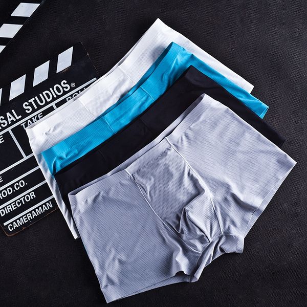 

ice silk silk mesh naked underwear men's daily traceless ultra-thin summer cooling underwear boxer breathable, Black;white