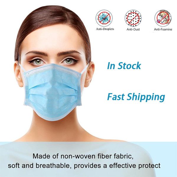 

200 pcs/lot dhl fast disposable face masks quality assurance 7339044 anti-dust, anti-foaming non-woven 3 layer household protective mask