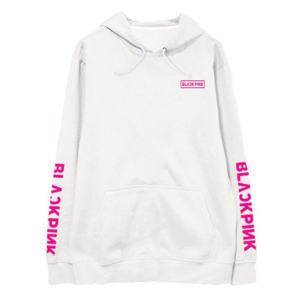 

kpop blackpink concert same box logo and sleeves printing fleece/thin loose hoodies k- pullover sweatshirt 6 colors, Black