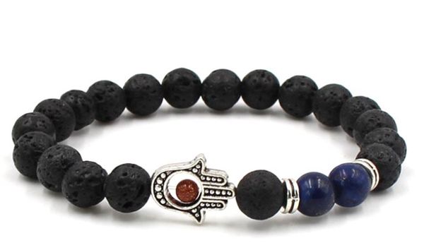 

8mm tg43 hand eye silver ball black stone volcanic lava nature black stone lapis lazuli bracelet reiki chakra fashion