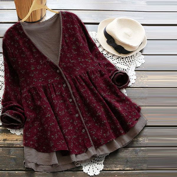 

women clothes women blouse 2019 spring autumn women long sleeve blouse vintage floral print lace plus size lady button blusa feminina, White