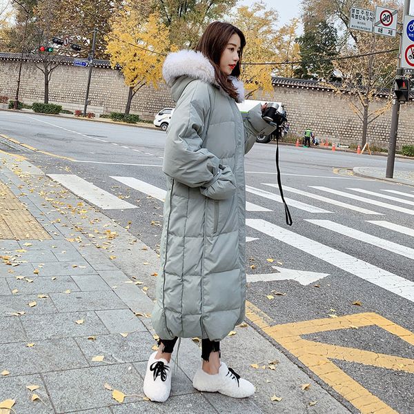 

2019 winter new style dongdaemun zhang mian yi women's mid-length thick loose-fit large fur collar over-the-knee winter long cot, Blue;black