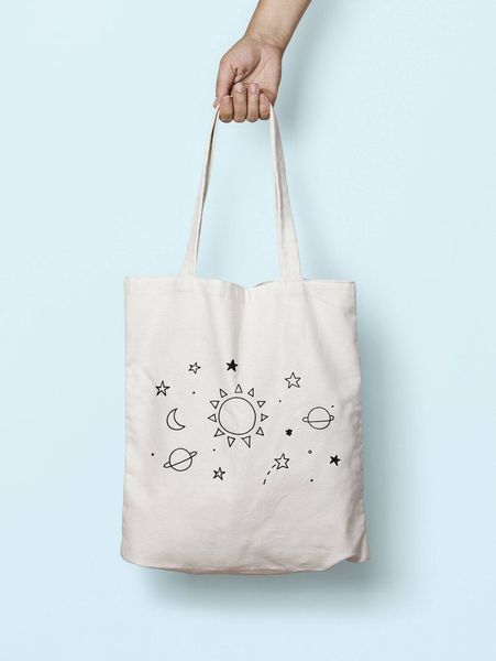 

space illustration tote bag long handles canvas bag shopping bags travel cosmetic shoulder grocery handbag with zipper