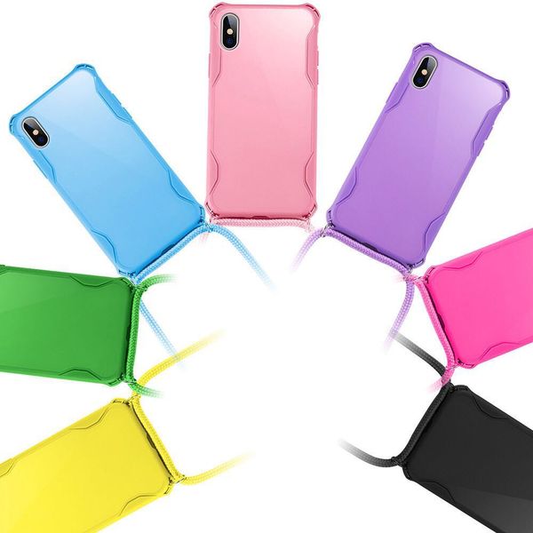

candy colors for iphone 11 pro max x xs max xr silicone soft phone case lanyards crossbody necklace cord with rope for iphone 7 8 6 s 6 plus