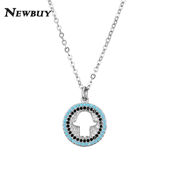 

newbuy silver/gold necklace colourful cz stone pave setting jewelry hollow palm pendant necklace female choker