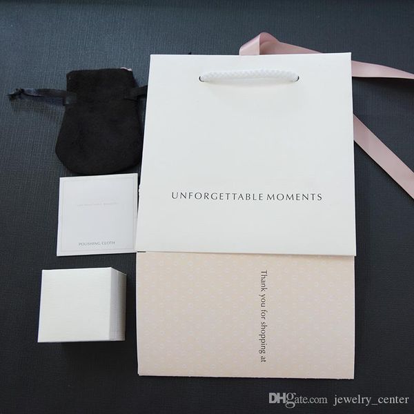 

original jewelry box set silver polishing cloth velvet bag papers for pandora charms earring rings gift boxes, Black;white