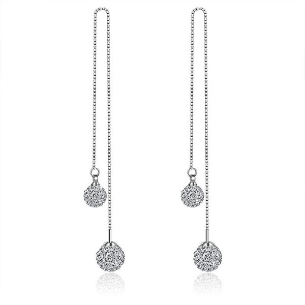 

925 sterling silver shambhala double ball design long drop earrings for women jewelry birthday gift new wholesale