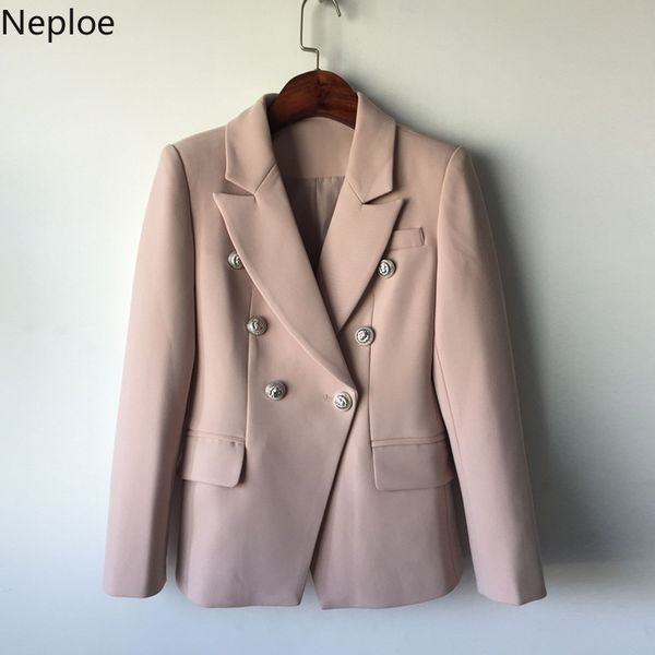 

nepole 2019 spring autumn solid one pieces blazer fashion metal lion buttons cost modis pockets double breasted outwear 42720, White;black