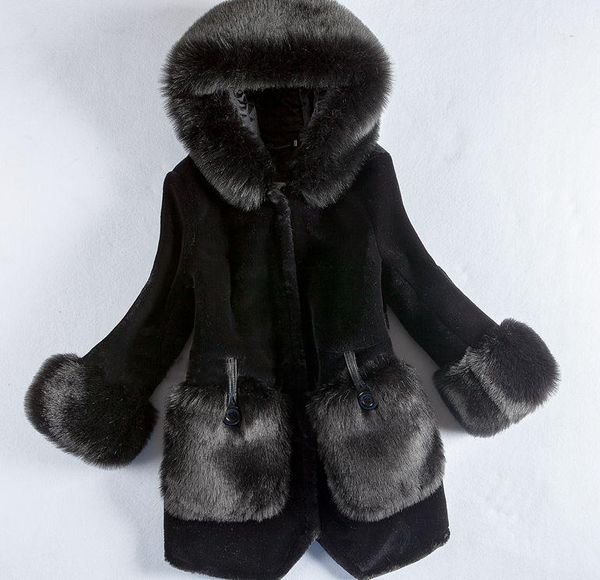 

tuhao plus size 3xl winter female faux fur coat women hood fur jacket luxury women long coat office jacket women's fr-1, Black