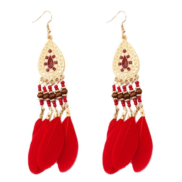 

popular earrings female big national wind drop tassel feather earrings long accessories handmade, Silver