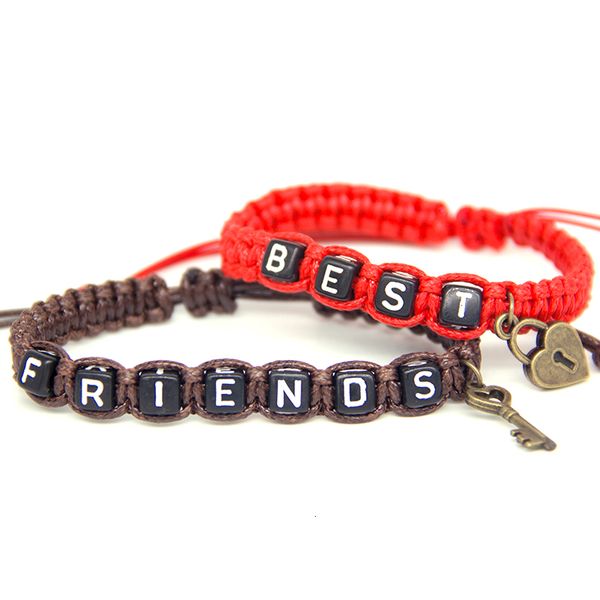 

2pcs/pair couple bracelets red lock and friends key rope chains lovers personalized gift handmade jewelry charm bracelets, Golden;silver