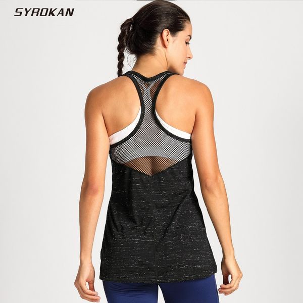 

syrokan women's athletic tank mesh racerback workout sleeveless t-shirt tank, Black;blue