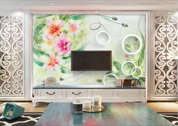 

3d room wallpaper custom p non-woven mural hand painted floral green stylish fresh background wall art canvas wallpaper for walls 3 d