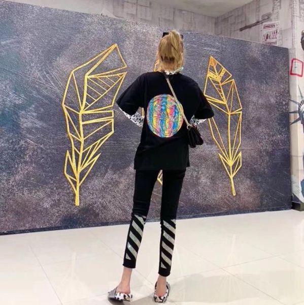 

Summer GC Letter Print WomenTshirts Colour Tiger Heavy-duty Colour Hot Drill Loose Tops Fashion Round Neck Short Sleeve Tees