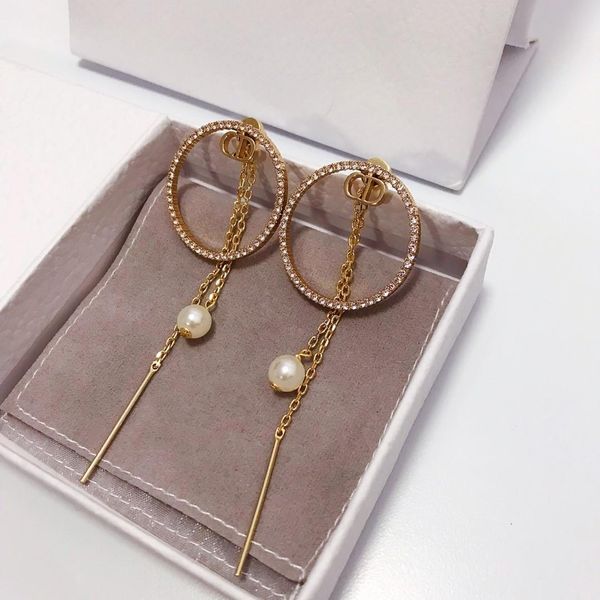 

popped letters full diamond ring pearl tassel fashion designer earrings luxury designer jewelry women earrings, Golden