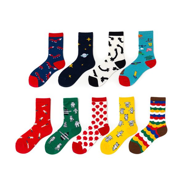 

fashion popular combed cotton cartoon cute pattern multicolor for men women casual long tube socks breathable personality socks, Black;white
