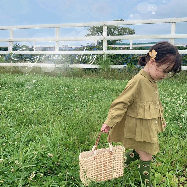

2019 autumn new girls long sleeve cotton splice pleated ruffled shirt dresses toddler baby breathable skin casual princess dress, Red;yellow