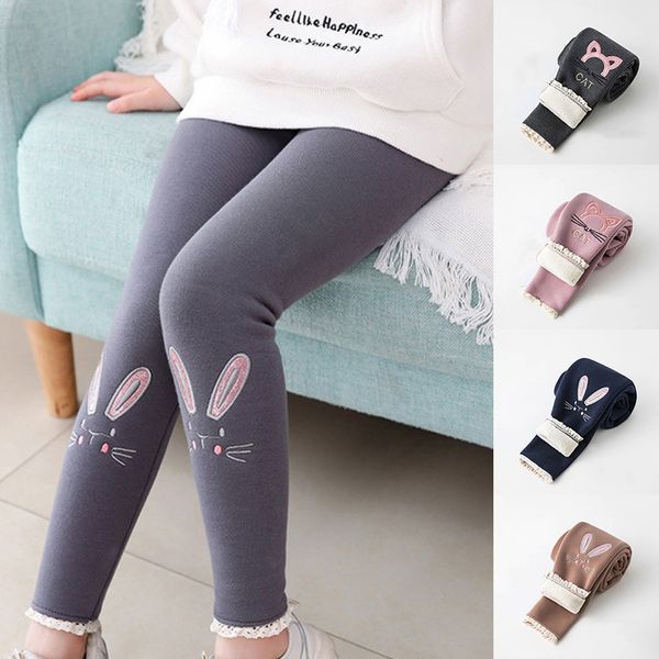 

children kids girl warm leggings thick pants soft lovely stretchy for winter outdoor b2cshop, Black;blue