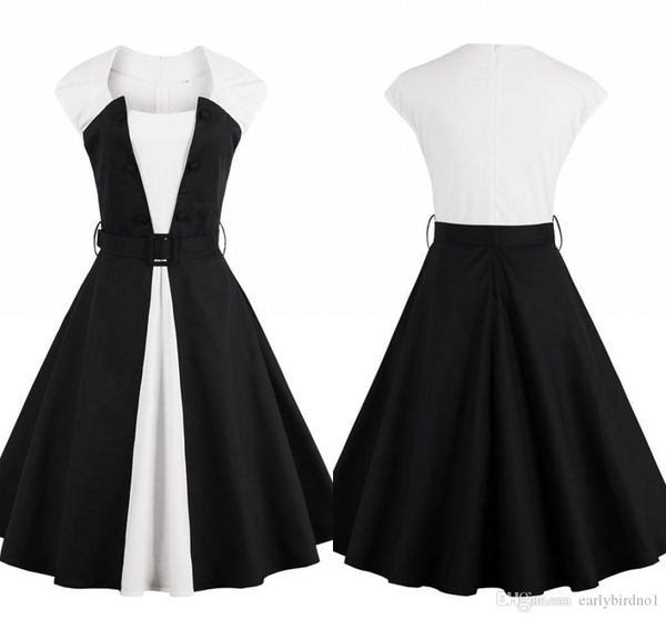 

новое прибытие черный rockabilly1950s короткие платья партии простой дизайн линия лоскутная женщины коктейльное платье матери платье плюс ра, Black;gray