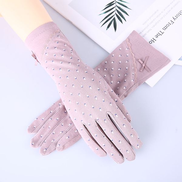

women' mid-long style driving sunscreen gloves summer slip-proof touch screen breathable cotton gloves, Blue;gray