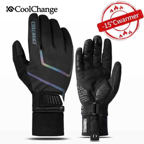 

coolchange cycling gloves winter full finger thermal gel bike sport gloves windproof shockproof touch screen mtb bicycle gloves, Black