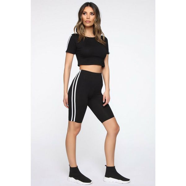 

women crop shorts set 2pcs outfits jumpsuit playsuit casual tracksuit, White;black