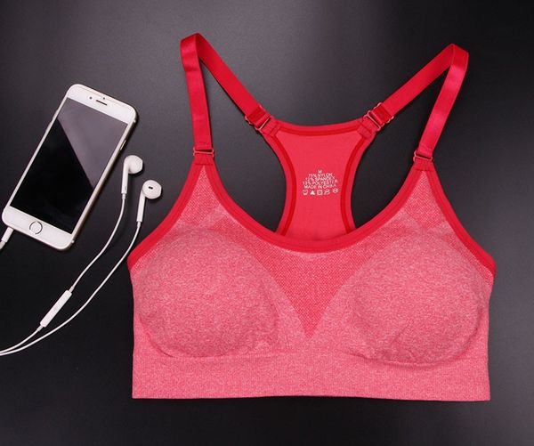 

women yoga running push up yoga shirts gym shirt women beauty back female t shirt padded brassiere sport soutien gorge, White;red