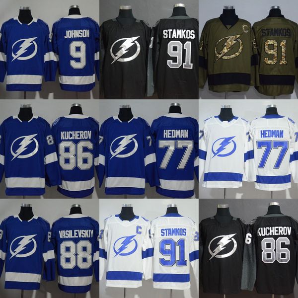 

88 Andrei Vasilevskiy Jersey Tampa Bay Lightning 91 Steven Stamkos 77 Victor Hedman 9 Tyler Johnson 86 Nikita Kucherov Hockey Jerseys