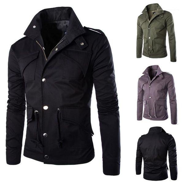 

designer jackets fashion slim zipper buttons drawstring mens coats casual panelled males clothing mulit pockets mens, Black;brown