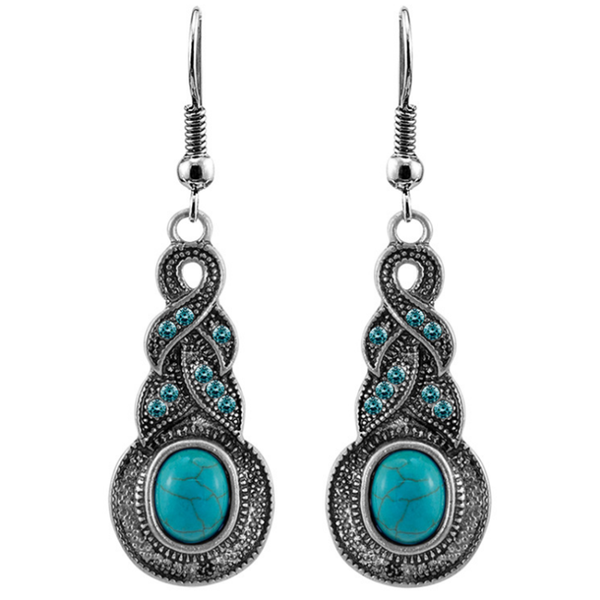 

antique silver plated green turquoises stone drop earrings with rhinestone for women jewelry