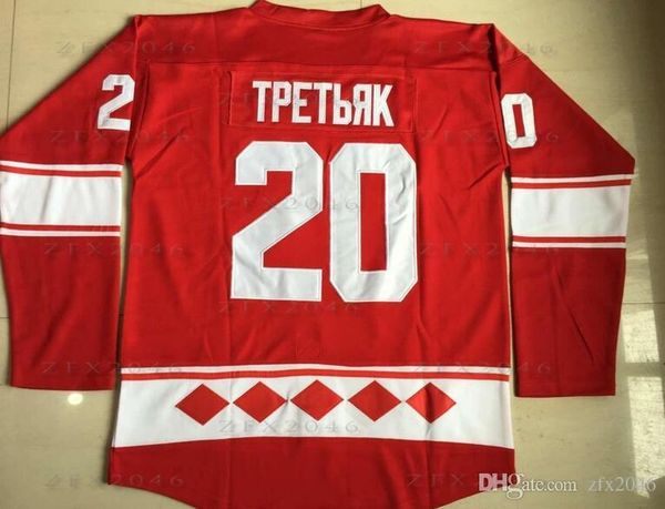 

Olympics' epic match-up 1980 Sergei Starikov 12 Soviet 20 Vladislav Tpetiak Union CCCP National Team Red Hockey Jersey Stitched embroid
