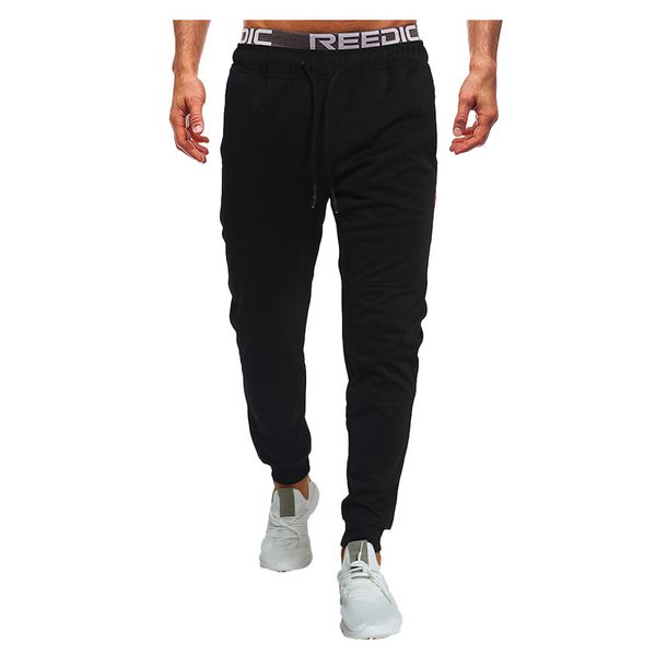 

men's tracksuit pants sport letter print lashing belts casual loose drawstring pants sweatpants slim fit fashion trousers 8.21, Black