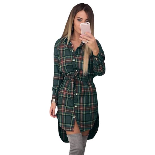 

women blouses long sleeve plaid shirts turn down collar shirt casual tunic feminine irregular blouses plus size lj5932m, White