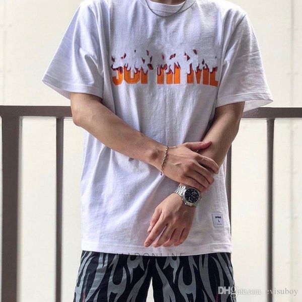 

19fw box logo flame top quality t shirt mens конструктора letter printed короткие рукава hip hop мужчины женщины дизайнерская вскользь tees, White;black