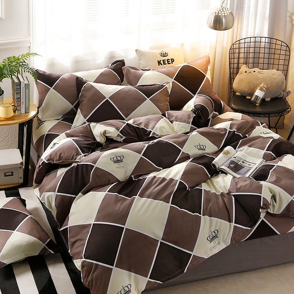 

wensd simple brown geometric patter beddings grey crown luxury bed cover -winter king comforter set duvet cover bed linen